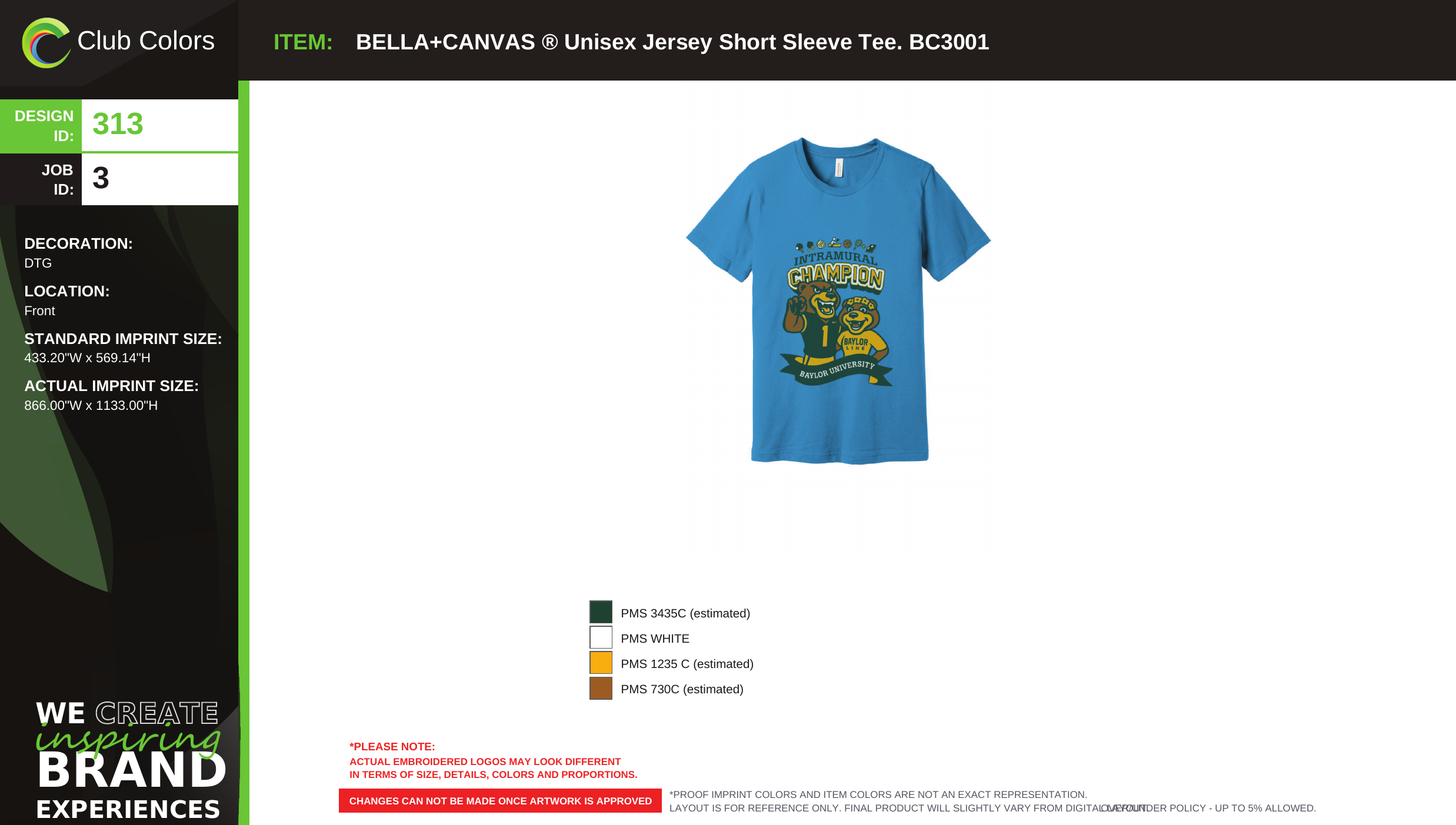 Close-up of the approved blue shirt mockup